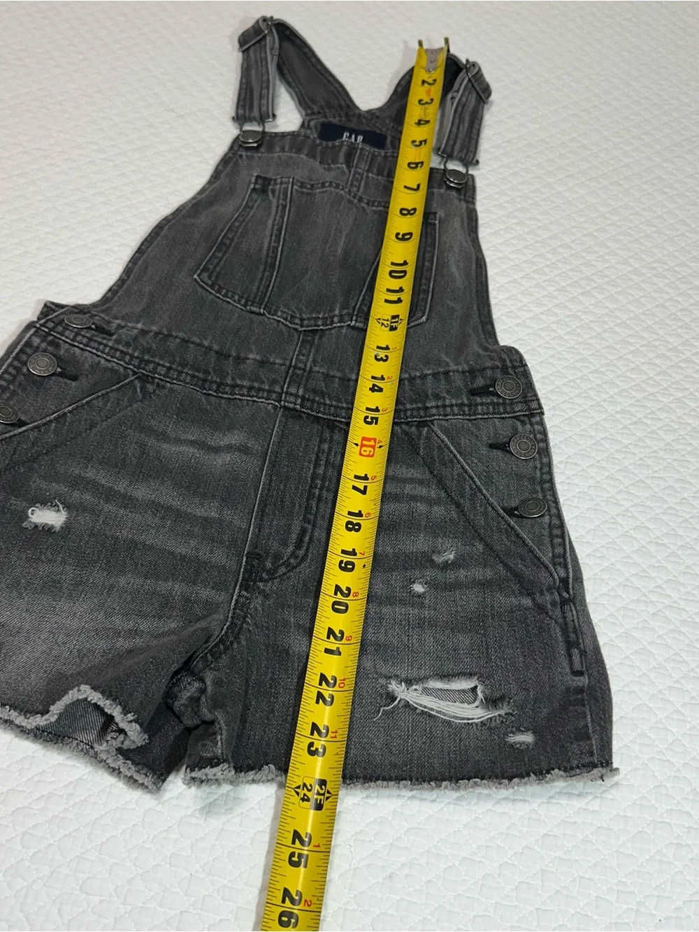 GAP Black Distressed Denim Short Overalls